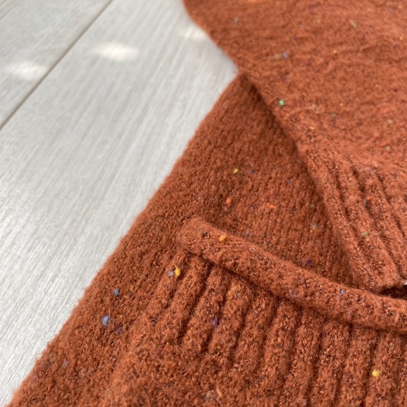 Burnt Orange Pocket Front Speckled Sweater Cardigan - Picture 3 of 14